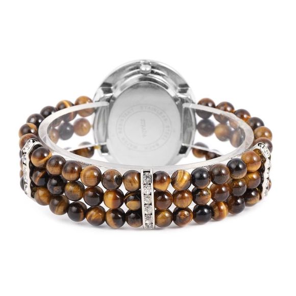 STRADA Stretch Bracelet Austrian Crystal Watch Tiger's Eye - Picture 5 of 5